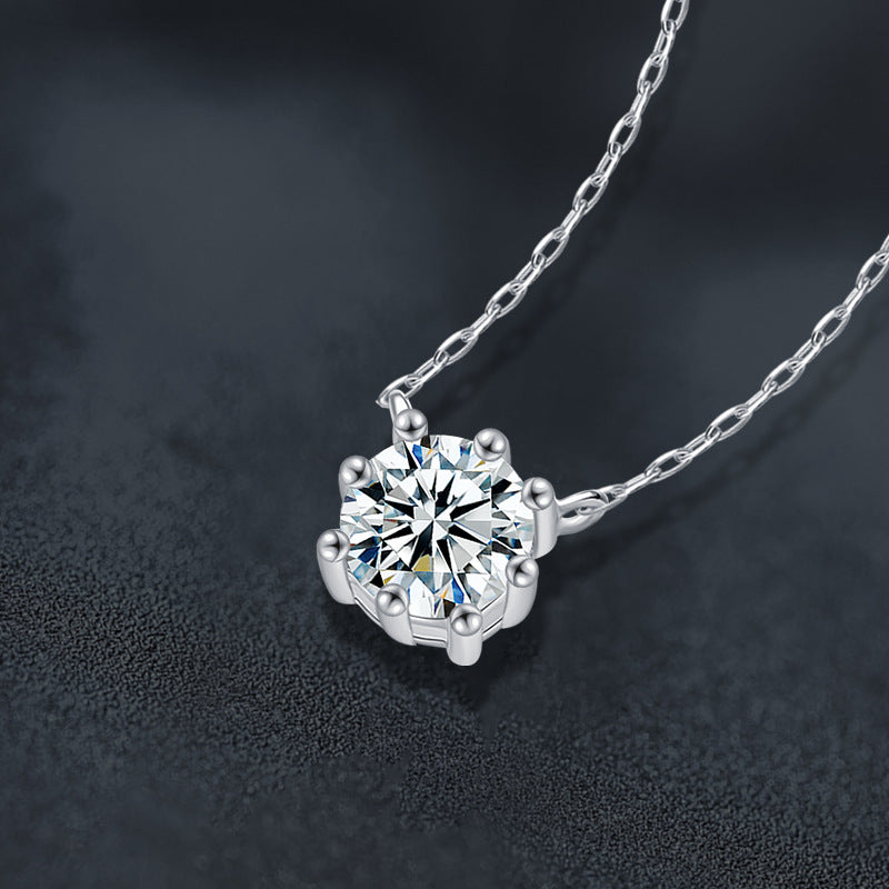 S925 Sterling Silver Moissanite Eight-Claw Pendant Simple Necklace
