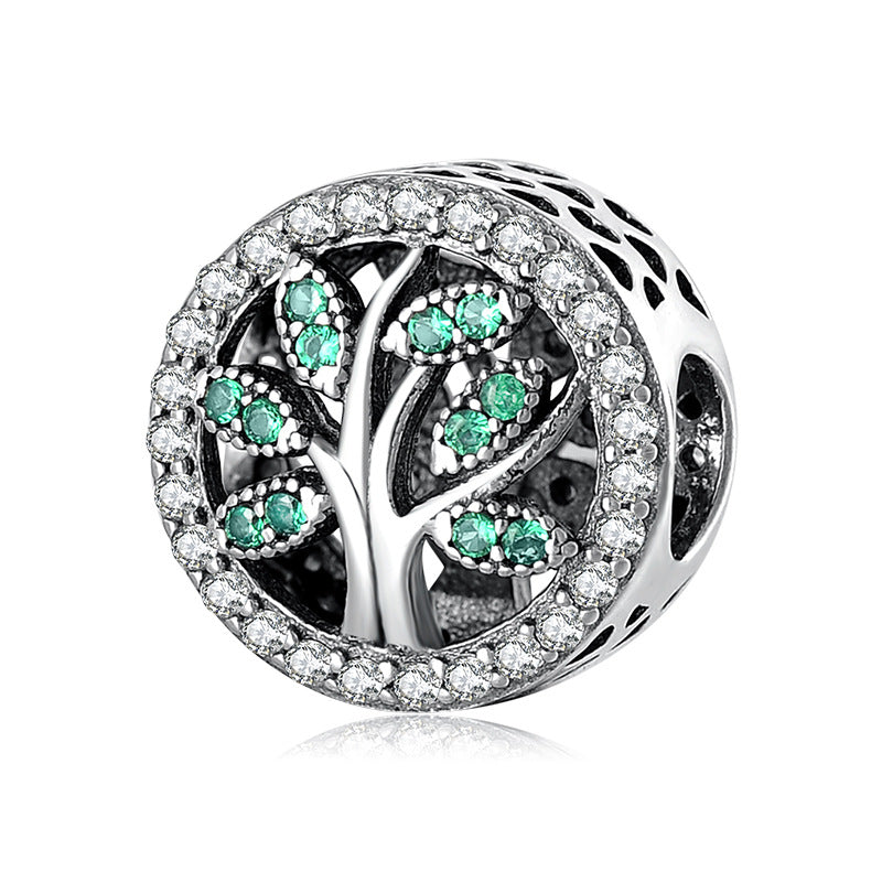 S925 Sterling Silver Tree of Life Hollow Green Zircon Pendant