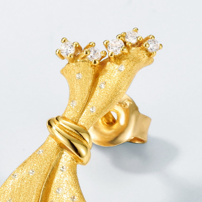 S925 Sterling Silver Gold Plated Mini Dress Zircon Earrings
