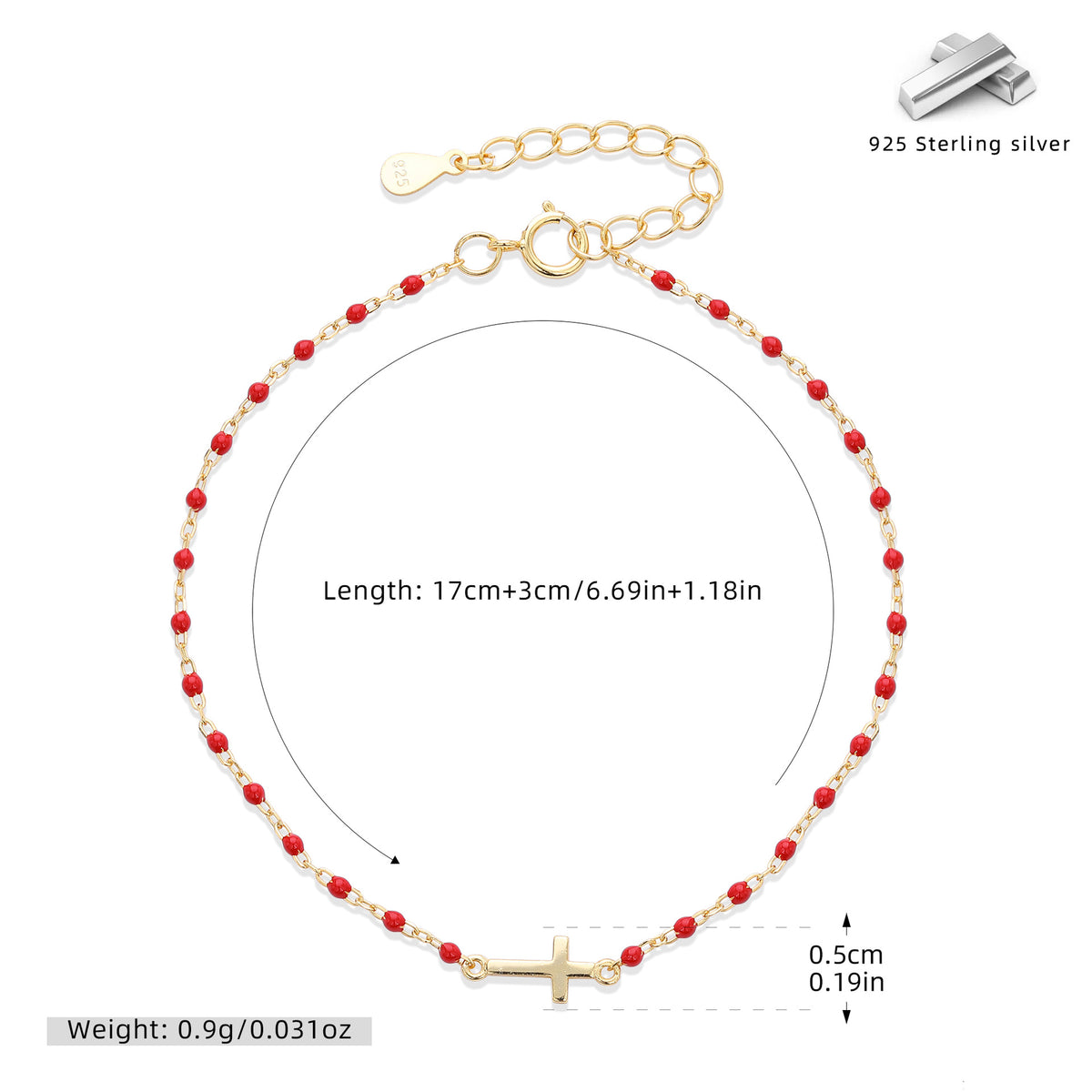 S925 Sterling Silver Cross Bracelet with Colorful Enamel Detail