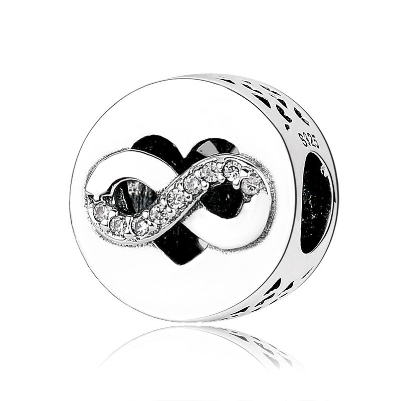 S925 Sterling Silver Hollow Heart Interlocking Zircon Bead Pendant