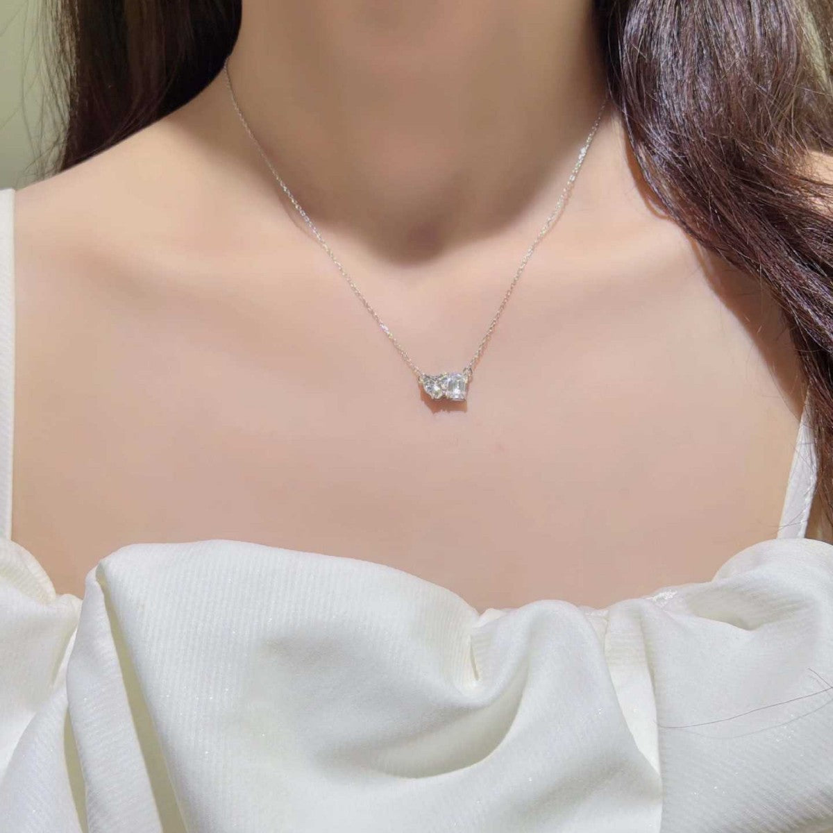 S925 Moissanite Heart and Rectangular Necklace