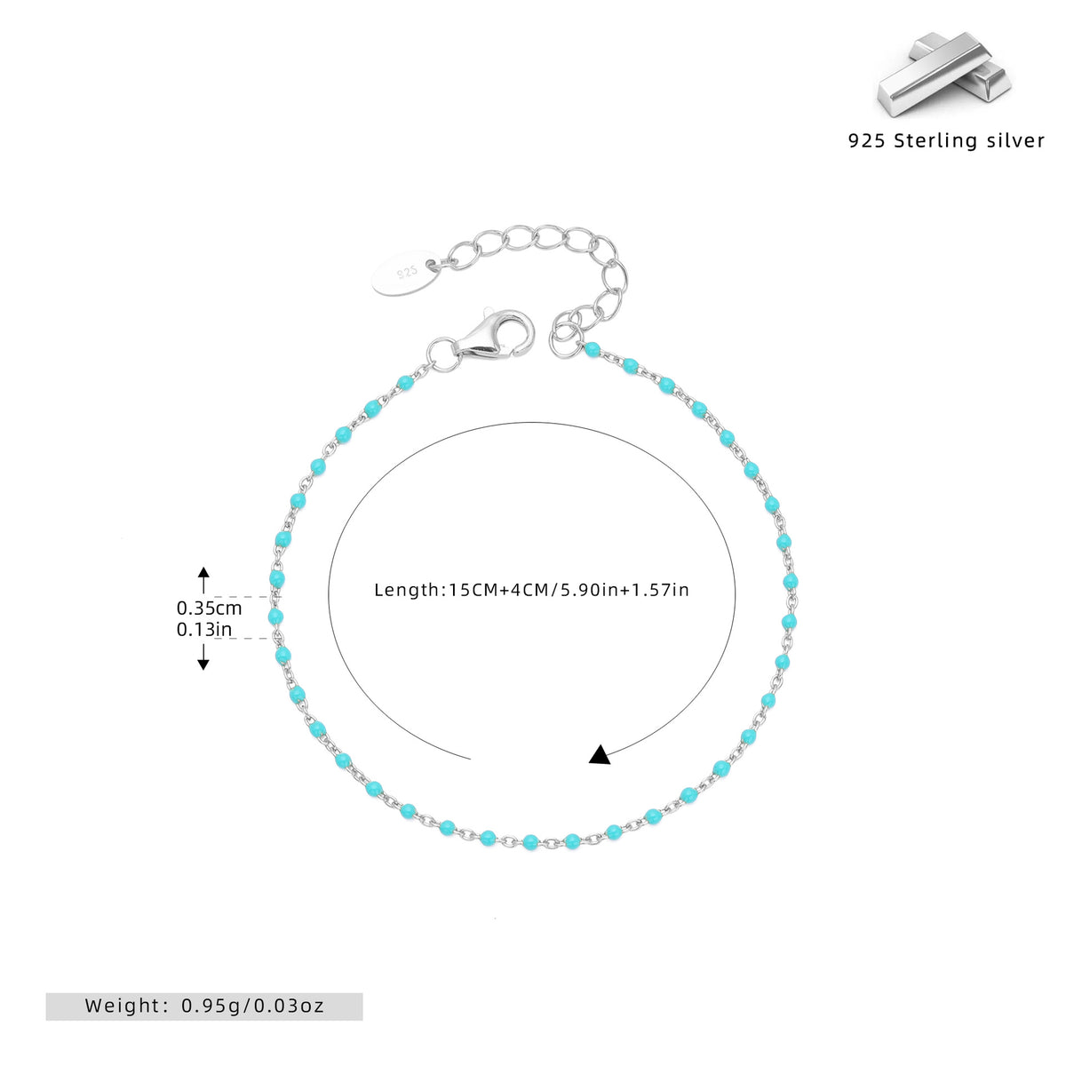 S925 Sterling Silver Bracelet with Colorful Enamel Detail