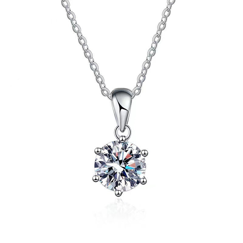S925 Sterling Silver Moissanite Six Claw Pendant Necklace