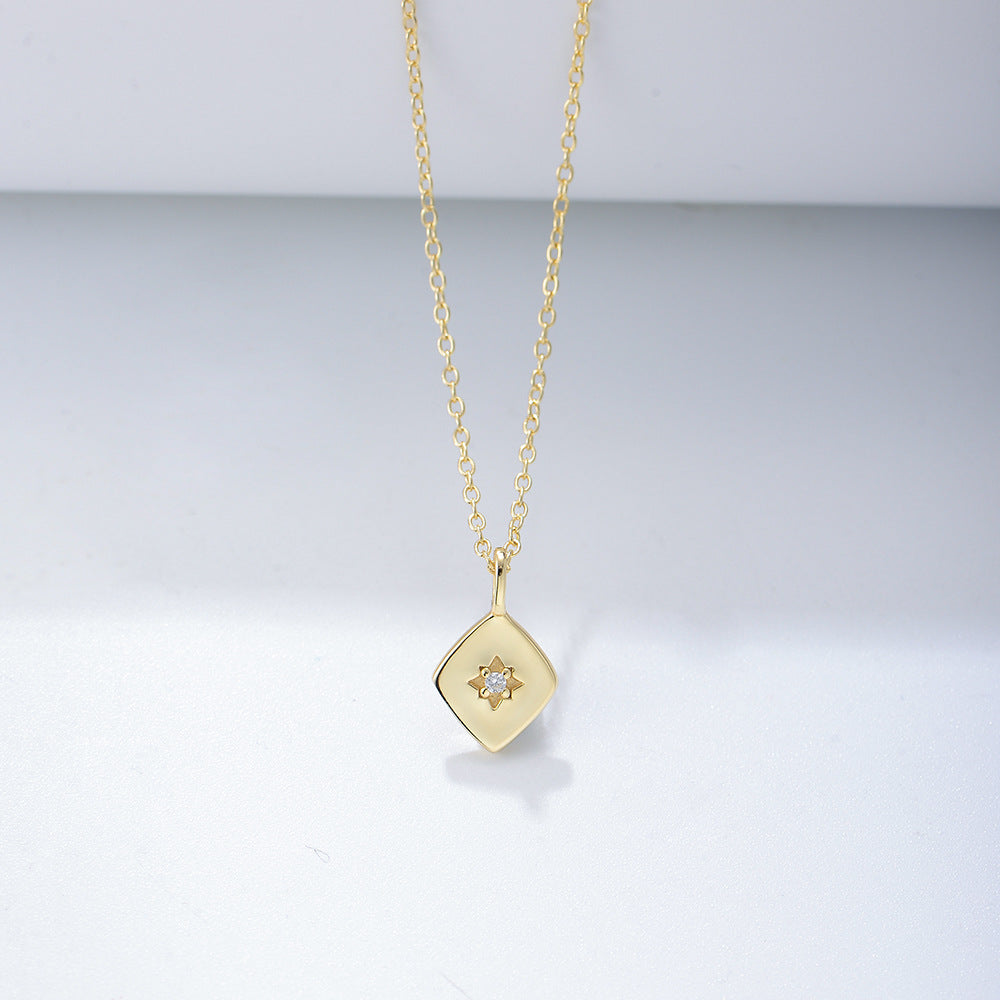 S925 Sterling Silver Glossy Gold-Plated Zircon Pendant Necklace
