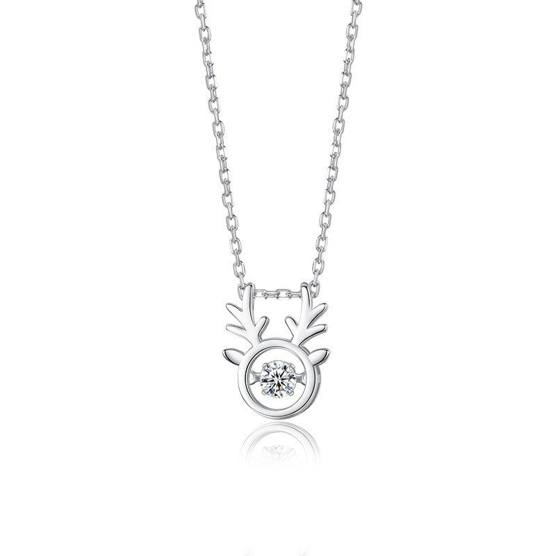 S925 Sterling Silver Christmas Reindeer Antler Collarbone Necklace