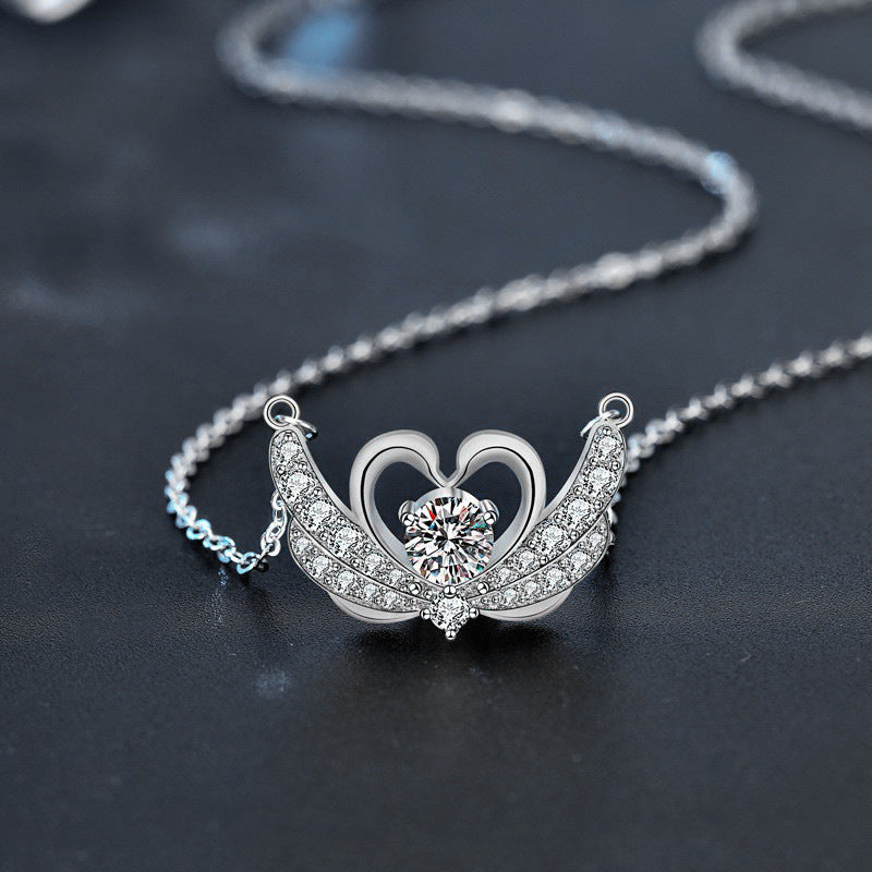 S925 Sterling Silver Moissanite Swan Pendant Necklace