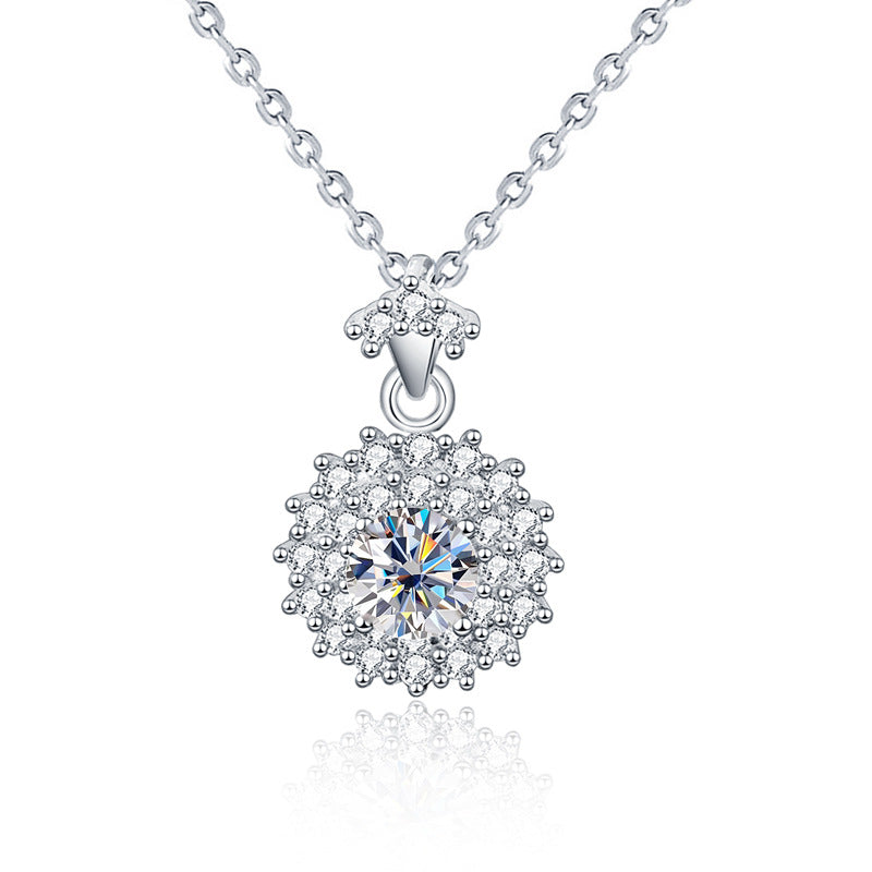 S925 Sterling Silver Moissanite Sun Moon Pendant Necklace