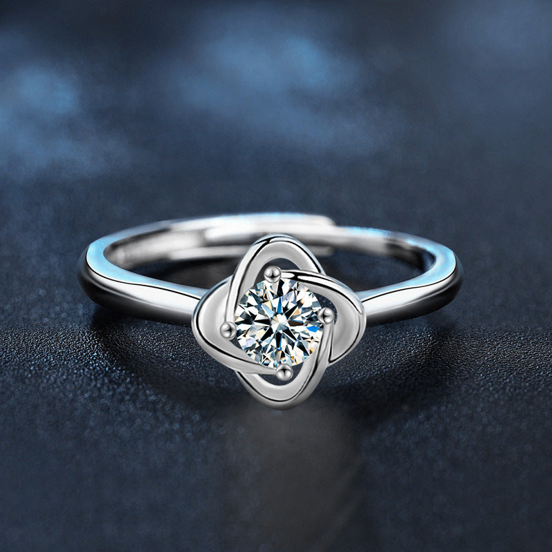 S925 Sterling Silver Four Leaf Clover Moissanite Ring