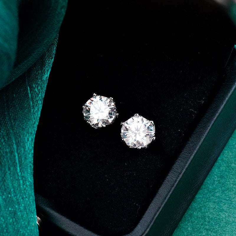 S925 Sterling Silver Moissanite Lace Six-Prong Stud Earrings