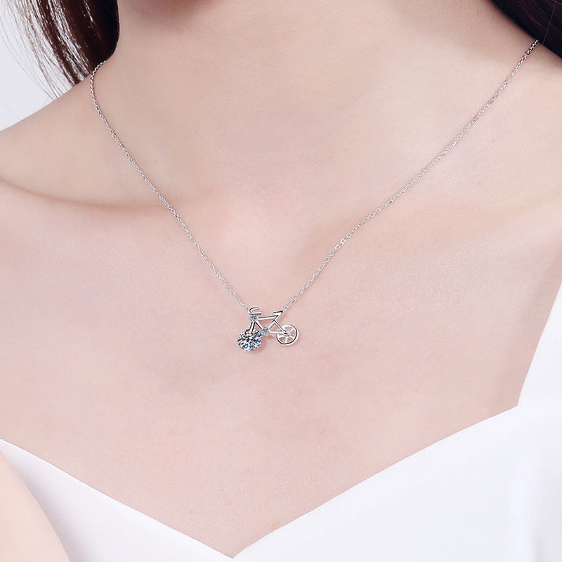 S925 Sterling Silver Moissanite Bicycle Necklace