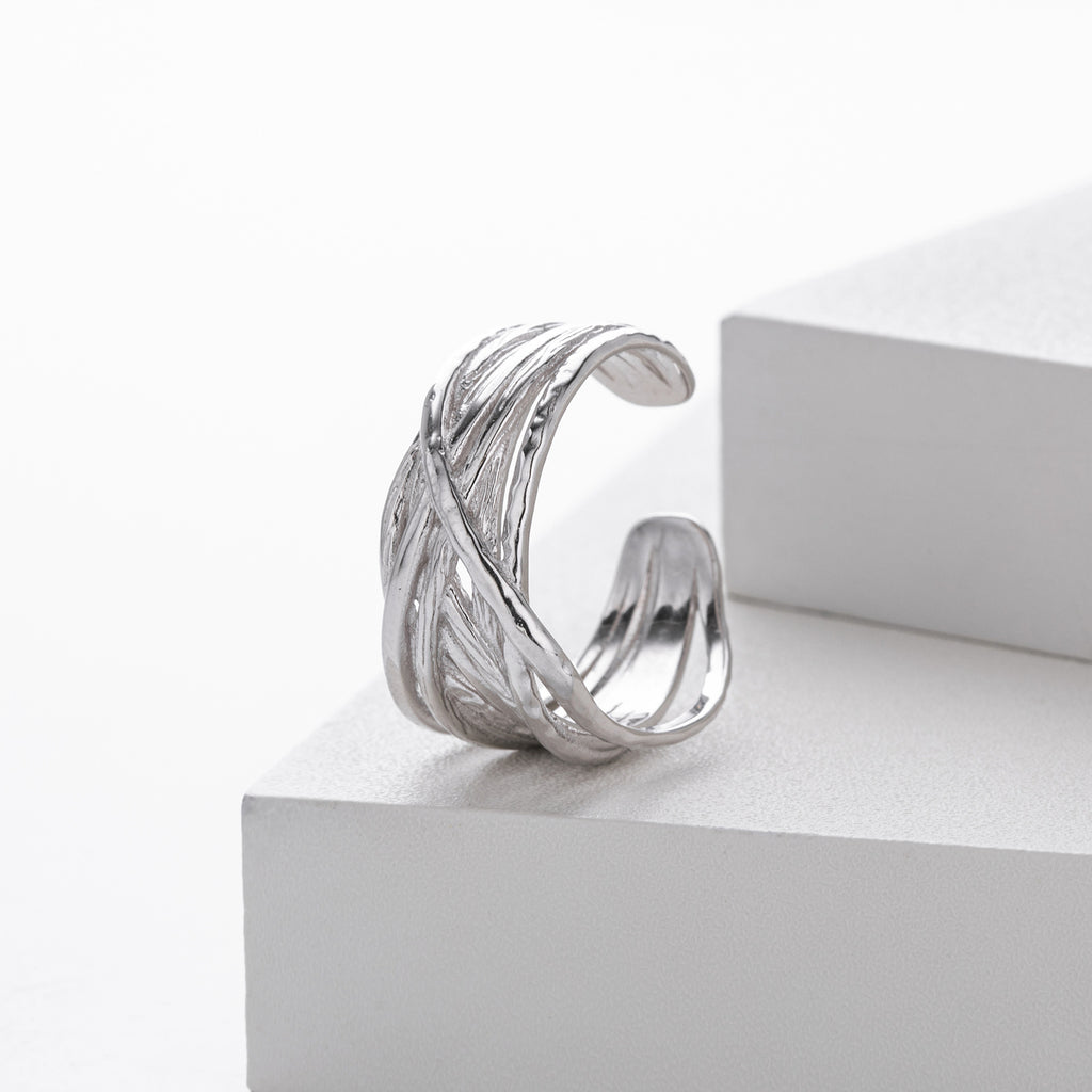 S925 sterling silver ring, stylish and unique irregular multi-layered band