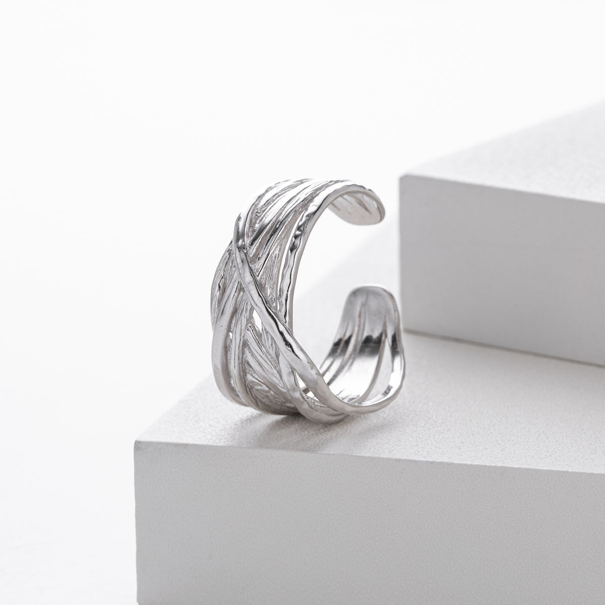 S925 sterling silver ring, stylish and unique irregular multi-layered band