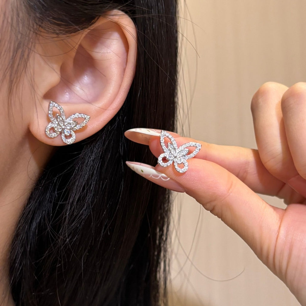 S925 Silver Micro-pave Moissanite Butterfly Stud Earrings