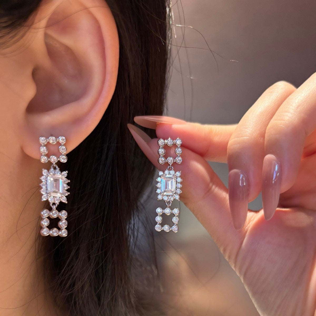 S925 Sterling Silver Square Moissanite Earrings