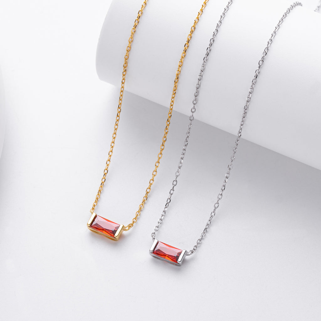 Rectangular colored zircon s925 sterling silver December birthstone collar necklace