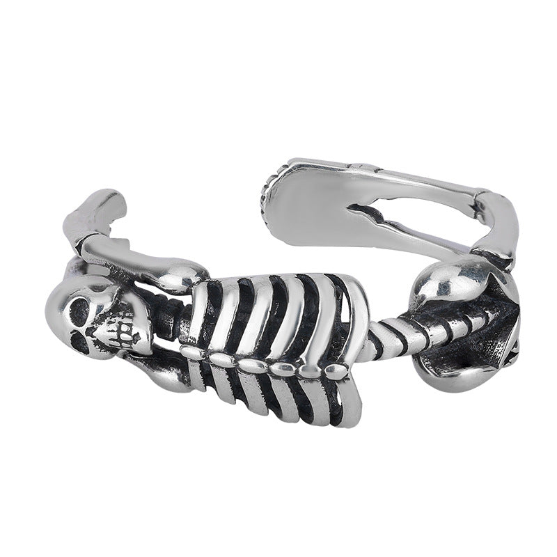 S925 Sterling Silver Halloween Distressed Open Skull Ring