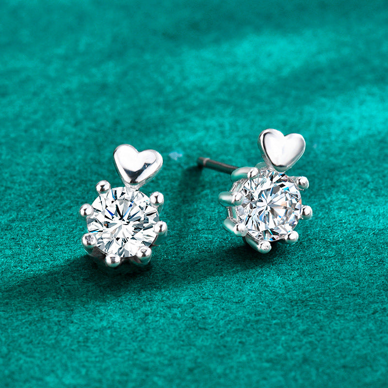 925 Sterling Silver Heart-Shaped Six-Prong Moissanite Earrings