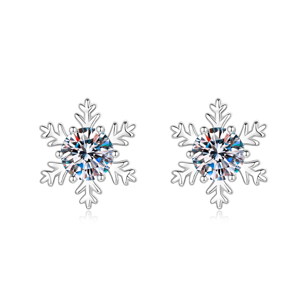 S925 Sterling Silver Snowflake 6-Prong Moissanite Stud Earrings