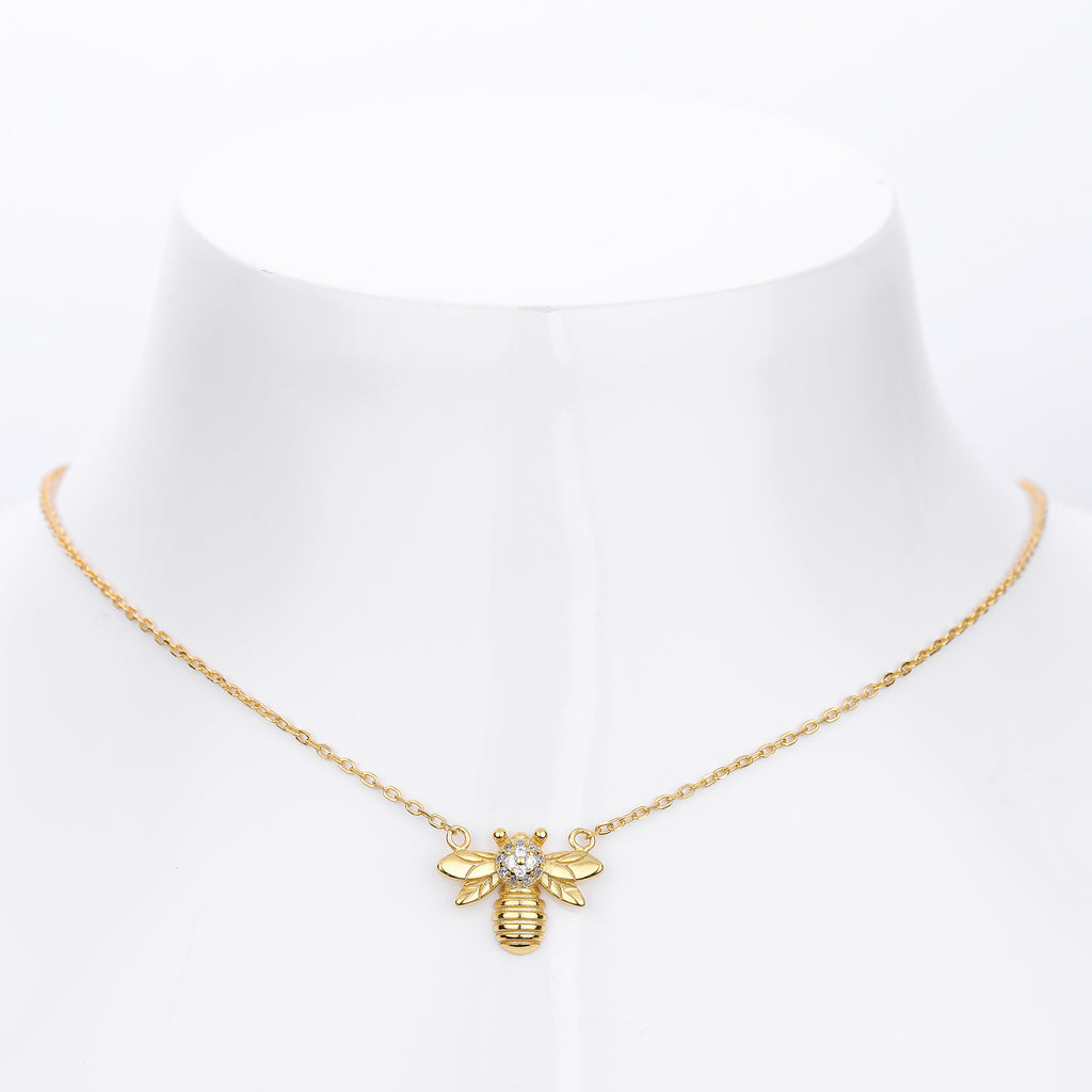 S925 pure silver fashionable zirconia bee-shaped necklace