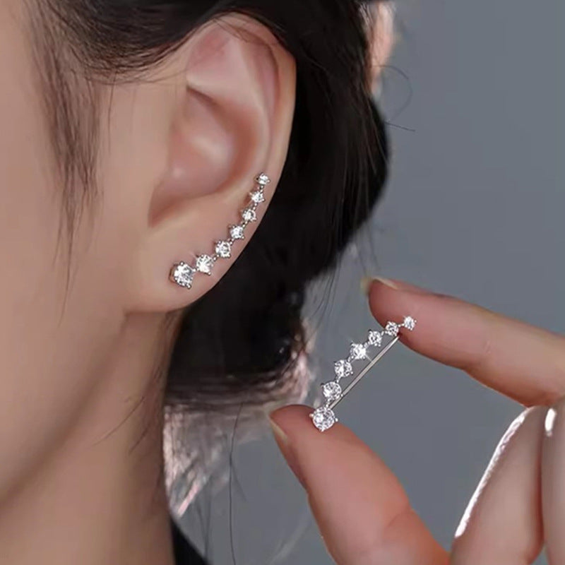 Classic Row-Set Diamond Stud Earrings — 925 Silver, Western-Style Jewelry