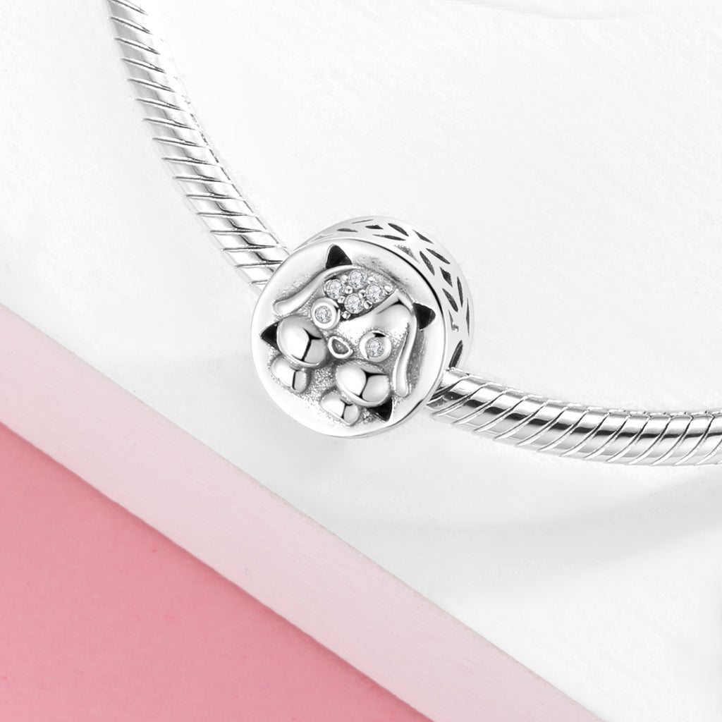 S925 Sterling Silver Inlaid Zirconium Cute Puppy Beaded Pendant
