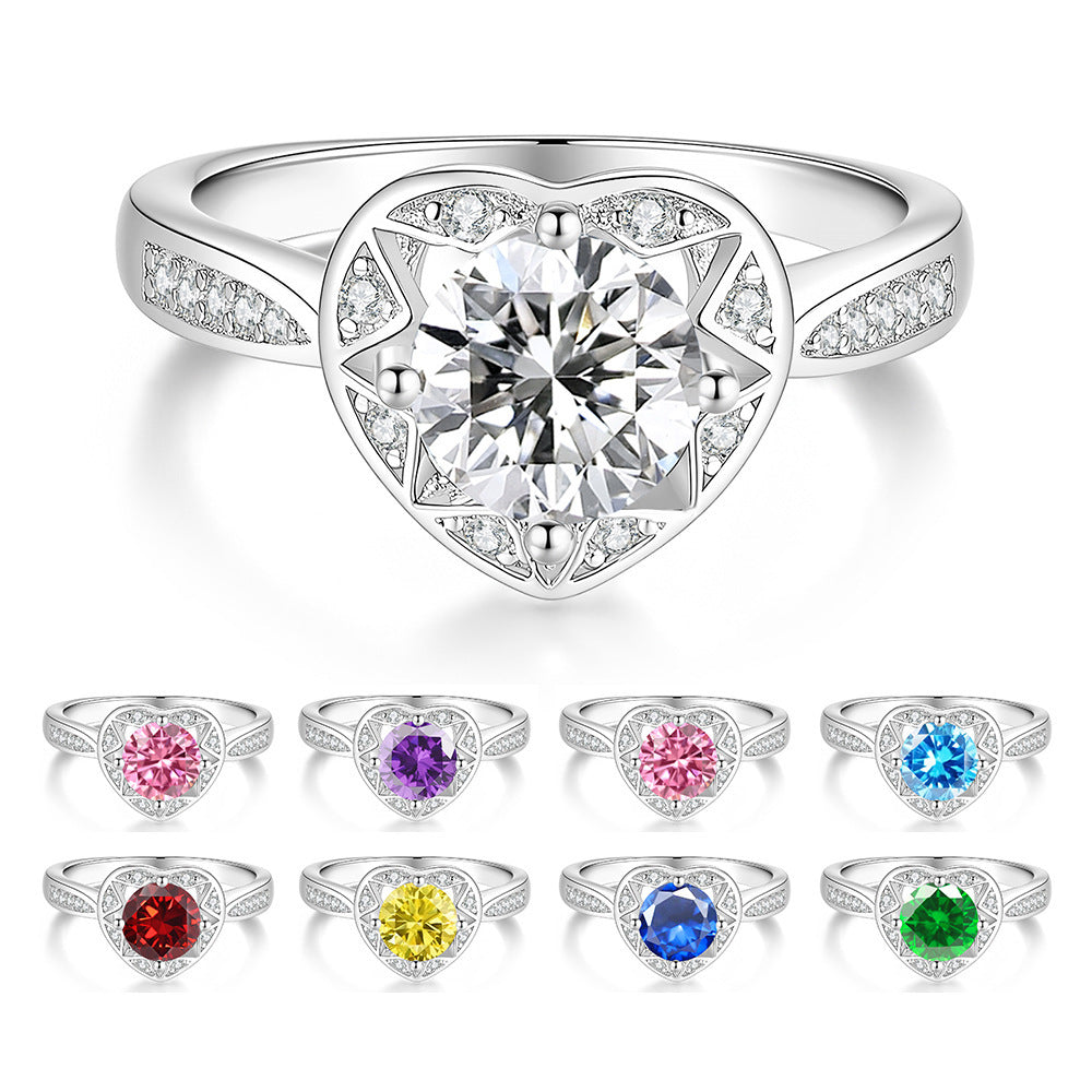 S925 Sterling Silver Six-Prong Round Colored Moissanite Ring