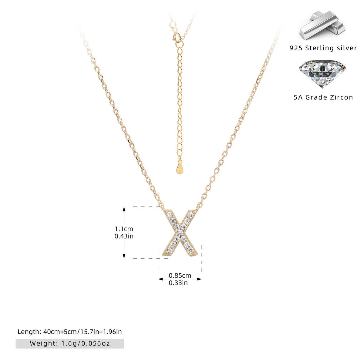 S925 Sterling Silver Simple Diamond Necklace with English Letters