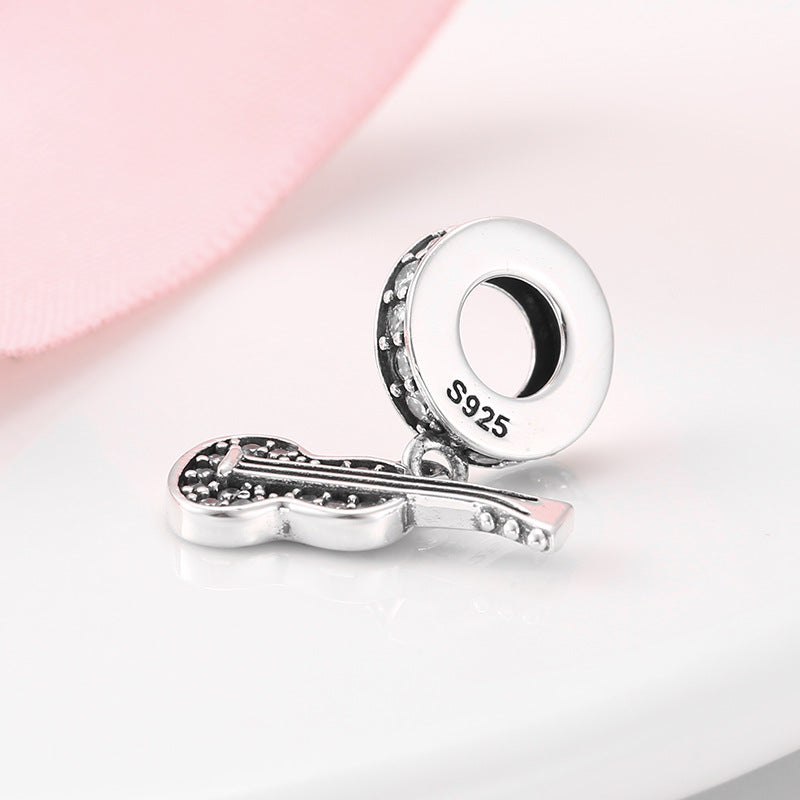 S925 Sterling Silver Guitar Diamond-Embedded Zircon Pendant