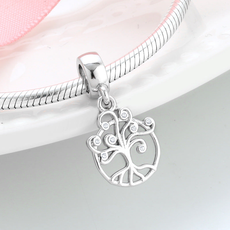 S925 Sterling Silver Hollow Design Zircon Tree of Life Pendant