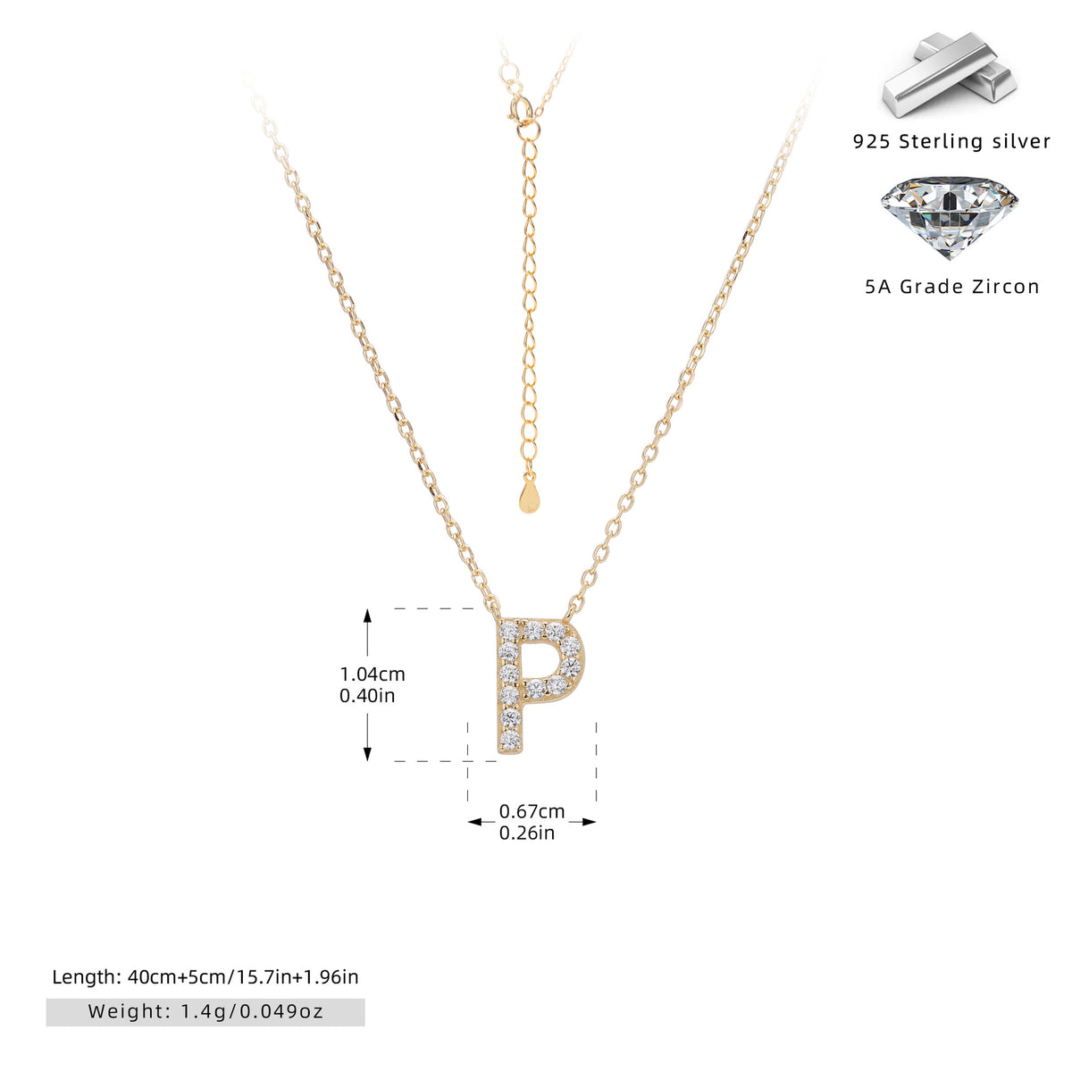 S925 Sterling Silver Simple Diamond Necklace with English Letters