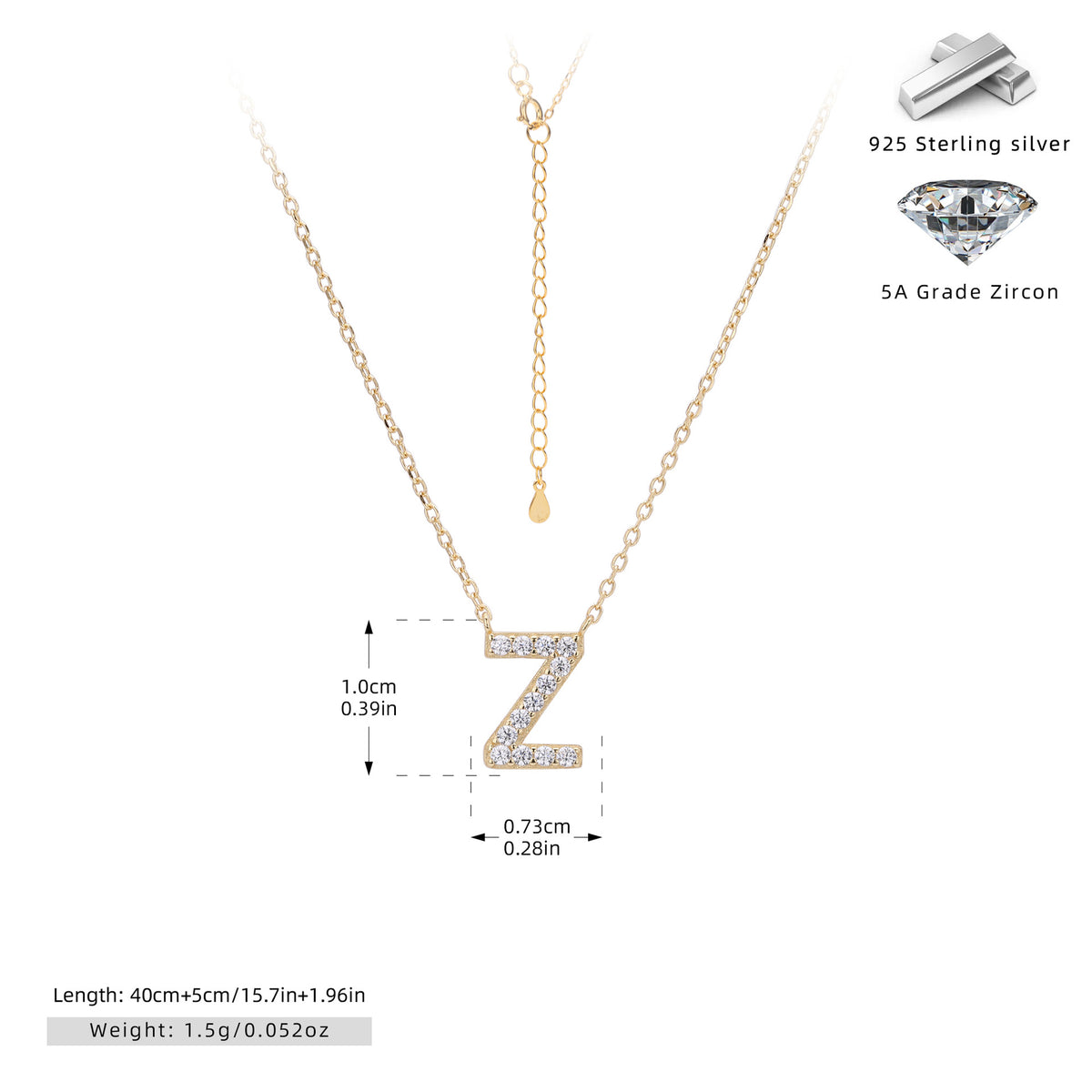 S925 Sterling Silver Simple Diamond Necklace with English Letters