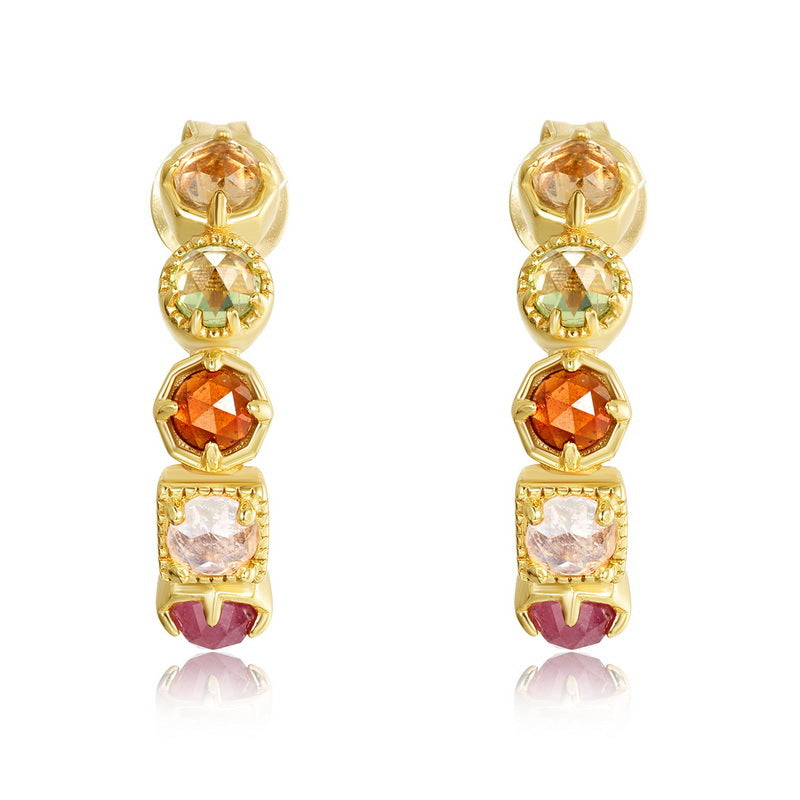 S925 Sterling Silver Gold-Plated Earrings Set with Blue Moonstone