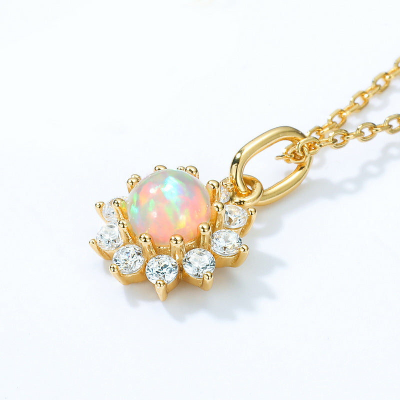 S925 Sterling Silver Sun Zircon Necklace Inlaid with Opal