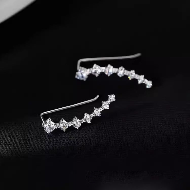 Classic Row-Set Diamond Stud Earrings — 925 Silver, Western-Style Jewelry