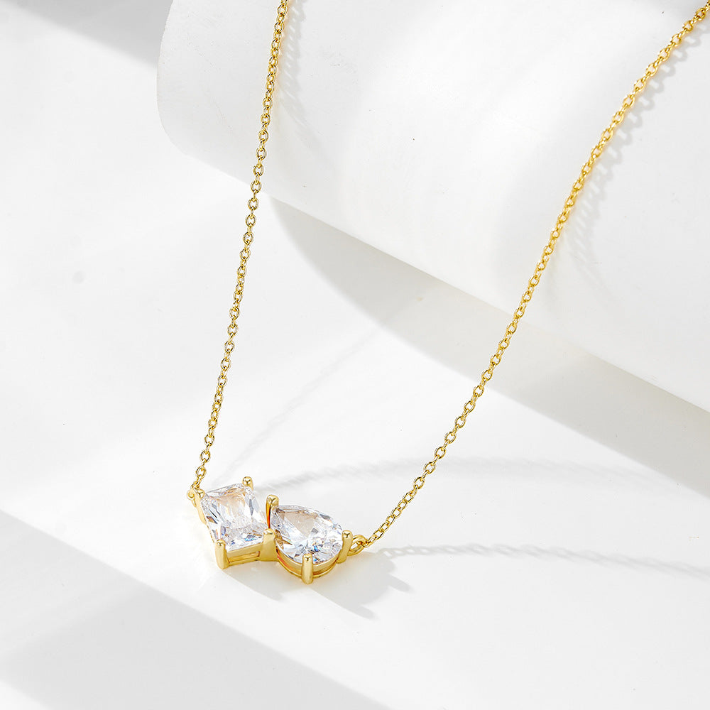 S925 Sterling Silver Pear-Shaped Square Zircon Pendant Necklace