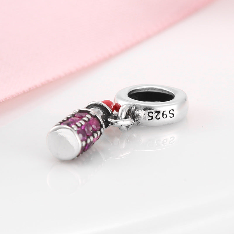 S925 Sterling Silver Lipstick Pendant Inlaid with Purple Zircon Pendant