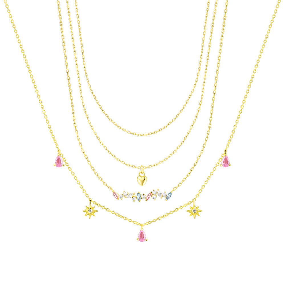 S925 Sterling Silver Necklace with Colorful Cubic Zirconia