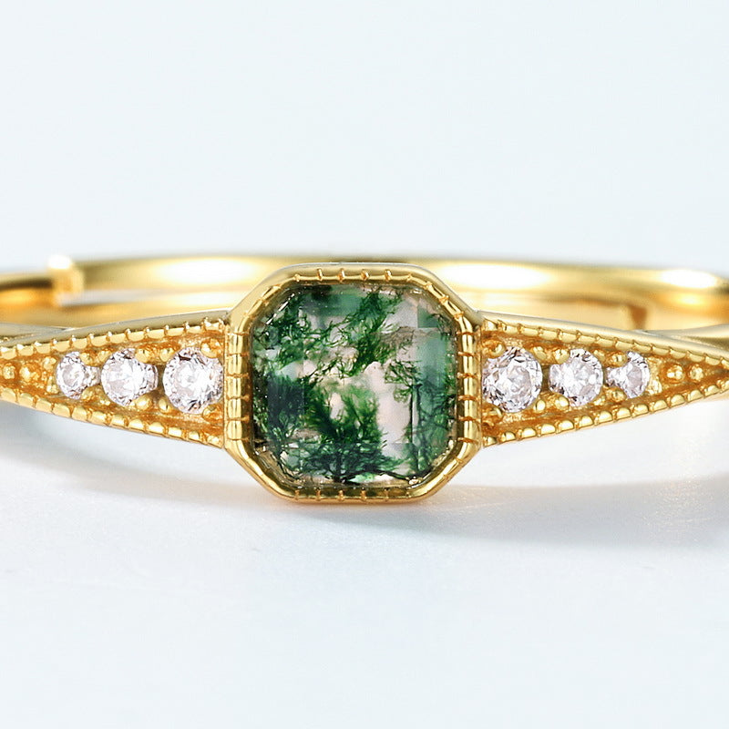 S925 Sterling Silver Gold-Plated Green Moss Ring