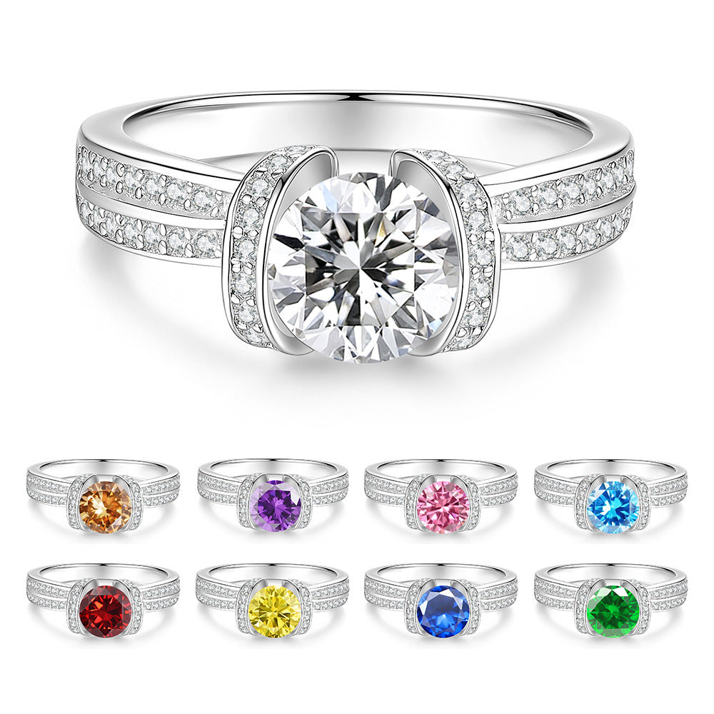 S925 Silver Ring with Colored Moissanite