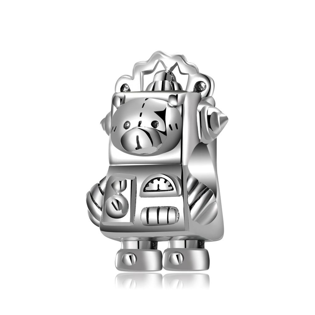 S925 Sterling Silver Machine Bear Beads Pendant