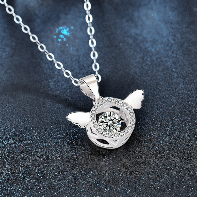 S925 Sterling Silver Moissanite Angel Wings Pendant Necklace