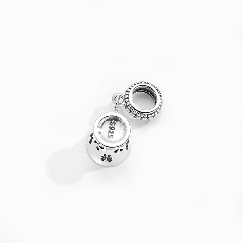 S925 Sterling Silver Tea Cup Plain Silver Bead Pendant