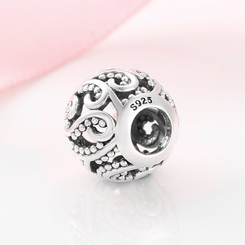 S925 Sterling Silver Hollow Scrollwork Beaded Pendant