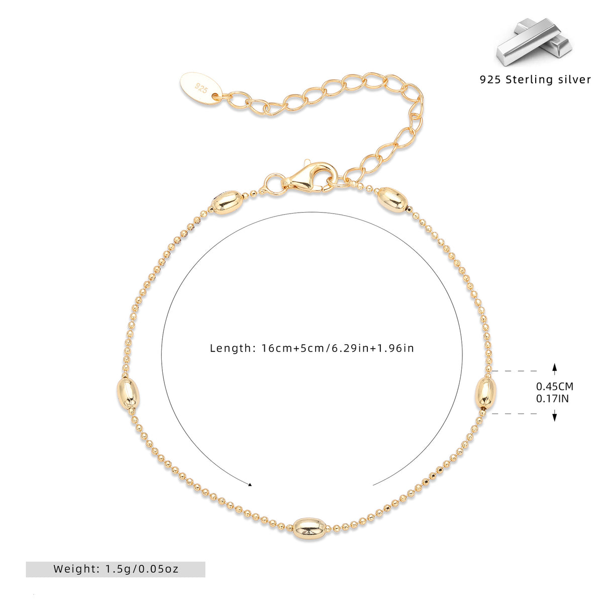 S925 Sterling Silver Tiny Bead Bracelet