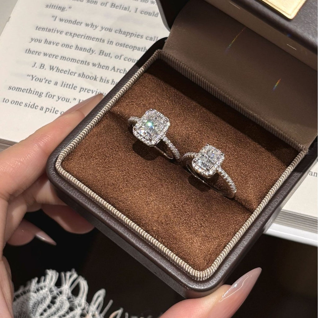 S925 Silver Rectangular D-Color Moissanite Ring