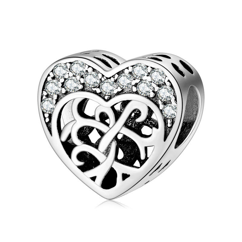 S925 Sterling Silver Hollow Heart Zircon Inlaid Bead Pendant