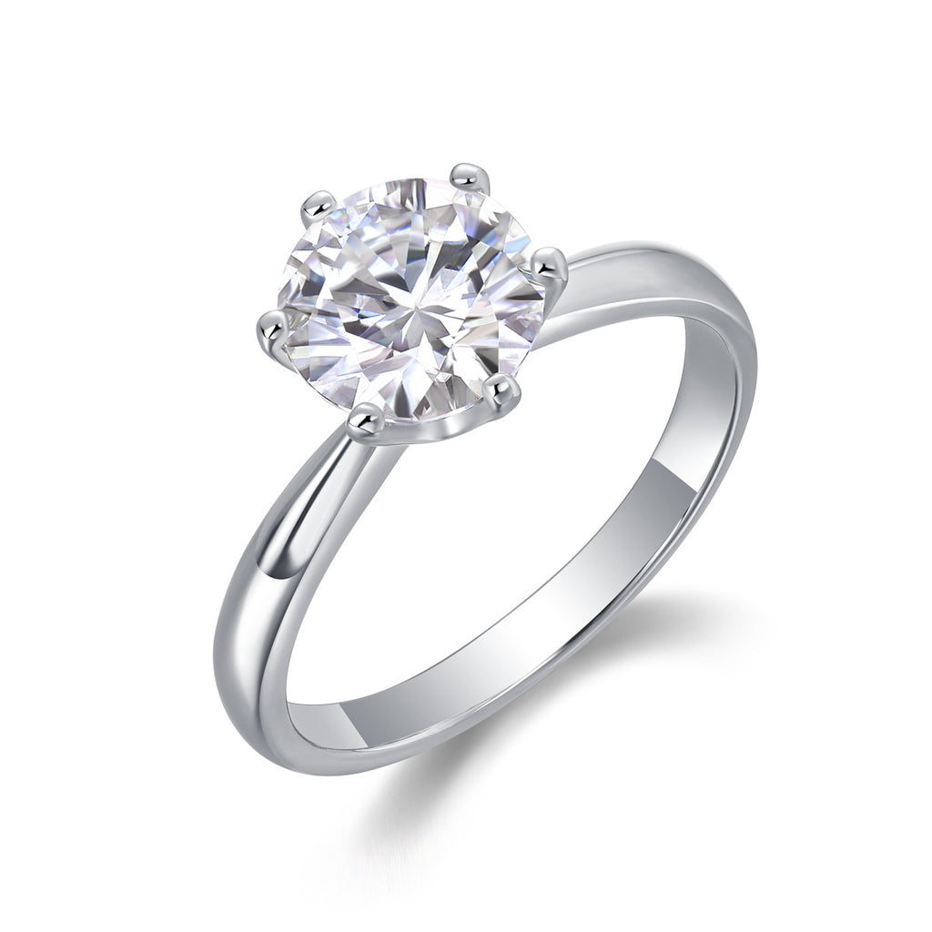 S925 Sterling Silver Six-Prong Moissanite Solid Band Ring