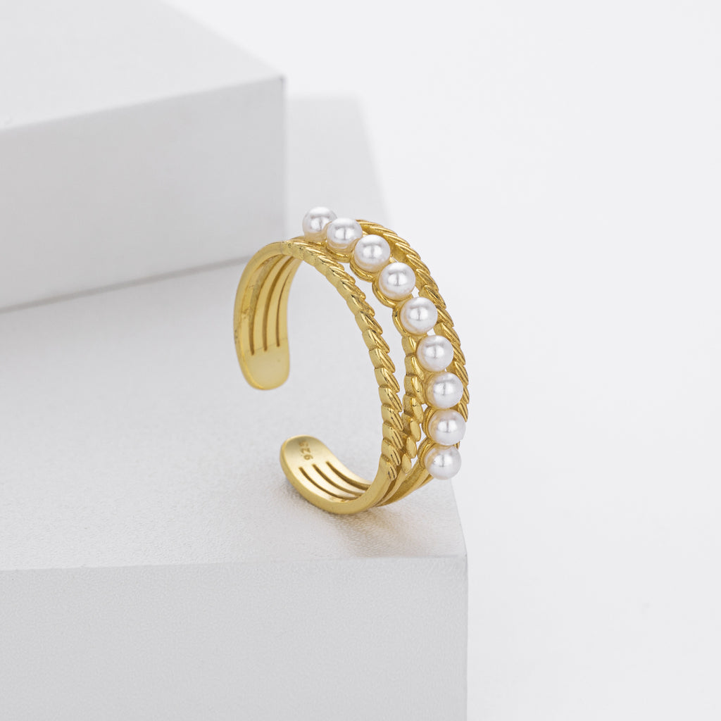 S925 Sterling Silver Elegant and Stylish Open Ring with Pearl Inlay