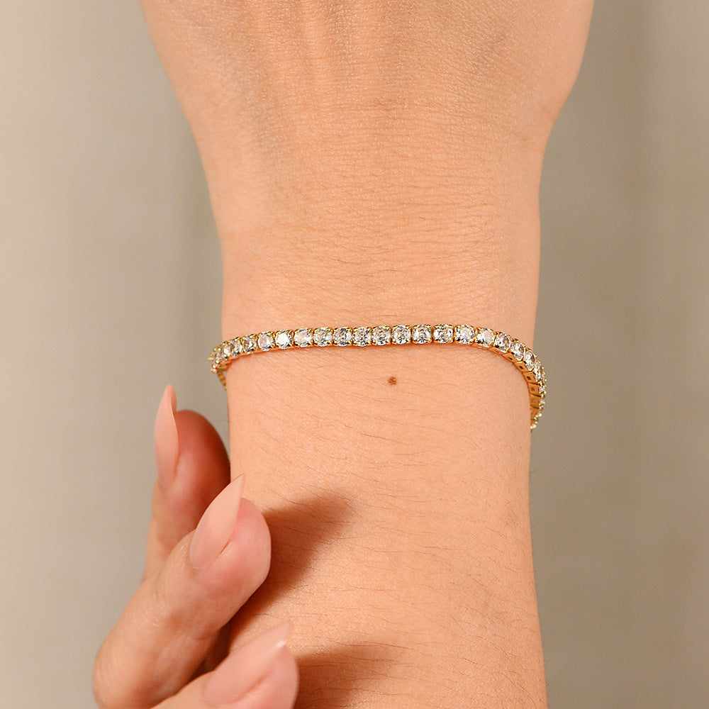 S925 Sterling Silver Zircon Inlaid Tennis Adjustable Bracelet